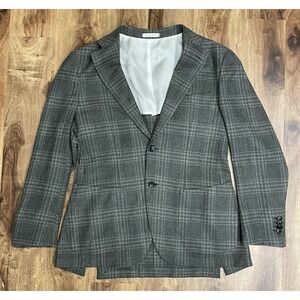 SUITSUPPLY Havana Patch HL Zegna Trofeo Wool Cashmere Silk Plaid Slim Fit 40R